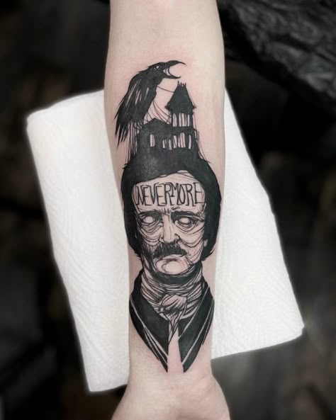 10 Best Edgar Allan Poe Tattoo Ideas You'll Have To See To Believe! | Outsons | Men's Fashion Tips And Style Guides Edgar Allen Poe Portrait Tattoo, Edgar Allan Poe Raven Tattoo, Edgar Allan Poe Portrait, Small Edgar Allan Poe Tattoos, The Raven Edgar Allen Poe Tattoo, Raven Edgar Allen Poe Tattoo, Poe Tattoos For Women, Edgar Allen Poe Raven Tattoo, Raven Tattoo Edgar Allan Poe