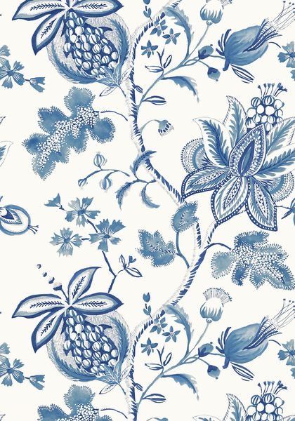 Thibaut Fabric, Blue And White Wallpaper, Thibaut Wallpaper, Flower Pattern Drawing, Blue And White Fabric, Blue Pottery, Blue And White Floral, Digital Flowers, Blue Decor