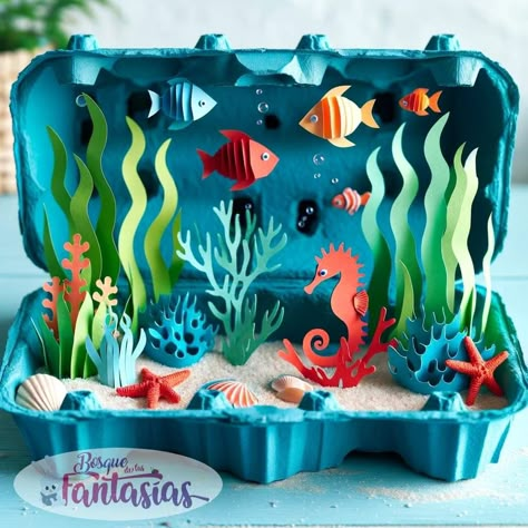 Peceras Ideas Manualidades, Ocean Habitat Project For Kids, Ocean Habitat Diorama, Habitat Projects For Kids, Animal Habitat Project, Fish Habitat, Diorama Kids, Habitats Projects, Ocean Habitat