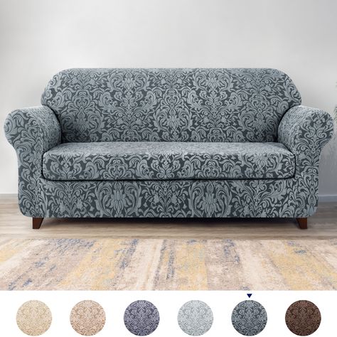 Arrives by Thu, Dec 9 Buy Subrtex 2-piece Jacquard Damask Stretch Sofa Cover XL Sofa Slipcover, Grayish Green at Walmart.com Couch Covers Slipcovers, Types Of Couches, Grayish Green, Loveseat Covers, Grayish Blue, Slip Covers Couch, Loveseat Slipcovers, Cover Sofa, Sofa Slipcover