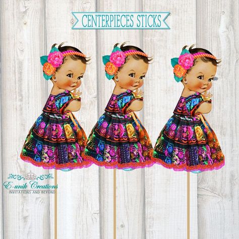 Make your own decoration with the help of this double sided centerpieces stick. #chiapaneca #chiapanecagirl #chiapanecacutout #vintagebaby #centerpiecessticks #mexicangirlcutouts #mexicanpartydecor #eunikcreations Mexican Centerpieces, Charro Centerpieces, Charro Party, Mexican Centerpiece, Mexican Theme Baby Shower, Mermaid Cake Topper, Mexican Girl, Mexican Party, Graduation Party Invitations