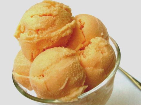 Cantaloupe Sherbet Recipe - Food.com Cantaloupe Sorbet, Mango Sorbet Recipe, Homemade Sorbet, Sherbet Recipes, Coconut Sorbet, Sorbet Recipe, Sorbet Ice Cream, Sustainable Eating, Mango Ice Cream