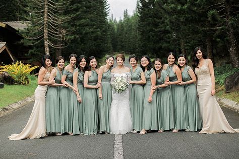 A Fresh and Classy Wedding with a Sage Green Motif | https://brideandbreakfast.ph/2019/09/20/wedding-with-sage-green-motif/ Wedding Motifs Ideas, Bridesmaid Dresses Philippines, Wedding Motif Color 2020, Sage Green Gown Bridesmaid, Green Motif Wedding Ideas, Sage Green Motif Wedding, Motif Color For Wedding, Green Wedding Entourage, Sage Green Entourage