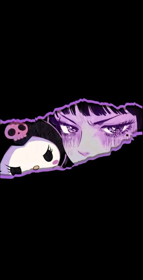 Macbook Kuromi Wallpaper, Kawaii Goth Wallpaper Iphone, Iphone Wallpaper Purple Dark, Music Core Wallpaper, Tomie X Hello Kitty, Purple Cartoon Characters Aesthetic, Purple Wallpaper Drawing, Kawaii Goth Aesthetic Wallpaper, Wallpaper Backgrounds Kuromi