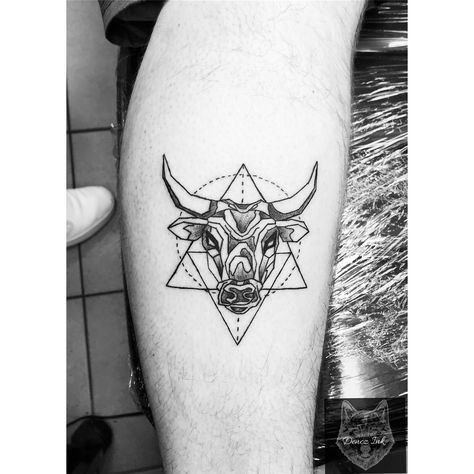 Small Taurus Tattoo For Guys, Small Bull Tattoos For Men, Geometric Taurus Tattoo Design, Taurus Tattoo Men, Best Friend Animal Tattoos, Taurus Symbol Tattoo Men, Geometric Bull Tattoo, Bull Tattoo Design For Men, Mens Bull Tattoo