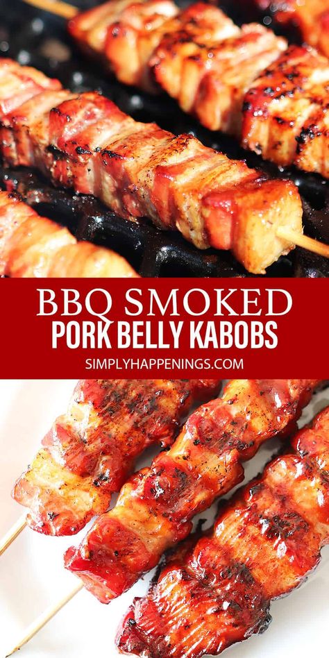 Pork Belly Skewers, Pork Belly Recipes Easy, Summer Barbecue Food, Smoked Pork Belly, Pork Sausage Recipes, Grilled Recipes, Pork Belly Slices, Barbecue Side Dishes, Hamburgers Grilled