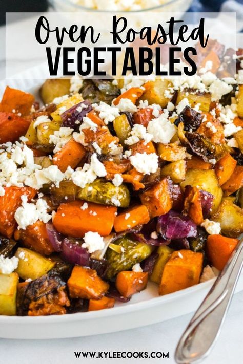 Veggie Oven Roasted, Feta Roasted Vegetables, Roasted Vegetables Oven Balsamic, Roasted Vegetables With Balsamic Glaze, Roasted Vegetables Balsamic Glaze, Roasted Vegetables With Goat Cheese, Toasted Vegetables In Oven, Feta Cheese And Vegetables, Cranberry Glazed Roasted Vegetables