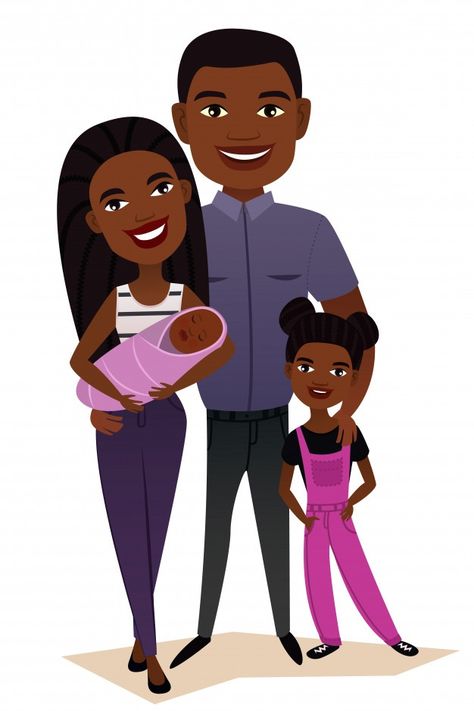 Happy black family couple with children | Premium Vector #Freepik #vector #baby #love #children #family Black Couple Cartoon, Black Family Cartoon, Old Man Meme, Baby Cartoon Characters, Lower Belly Workout, Black Indians, People Portrait, Family Couple, Black Family