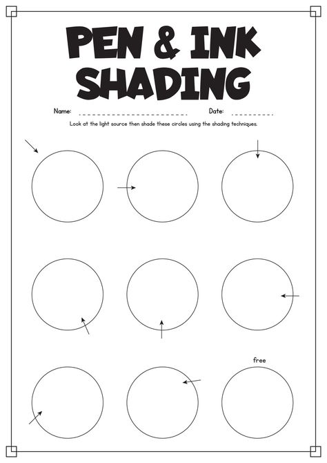Pen and Ink Shading Practice Pen Art Practice, Tattoo Practice Exercises, Shading Practice Worksheet, Tattoo Shading Practice, Ink Exercises, Shading Exercises, Texture Worksheet, Watercolour Experiments, Practice Drawing Exercises