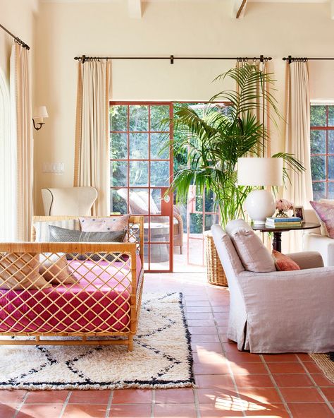 Your Nancy Meyers House Based on Your Enneagram | The Everygirl Terracotta Tile Floors, Saltillo Tile Floor, Terracotta Floors, Tiles Living Room, Saltillo Tile, Terracotta Floor, Living Room Tiles, Home Again, Terracotta Tiles