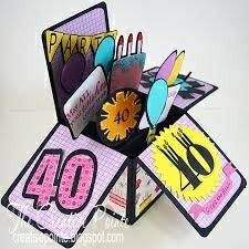 Diy 40th Birthday Card, Birthday Explosion Box, Diy Pop Up Cards, Exploding Box Card, 40th Birthday Cards, Pop Up Box Cards, Birthday Crafts, Birthday Box, Embossed Cards