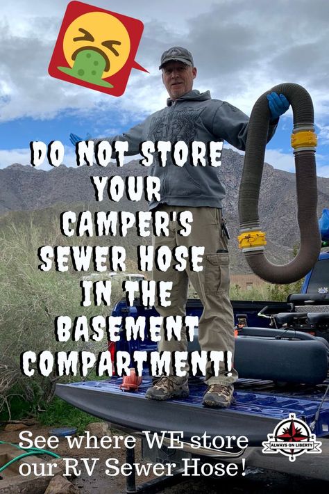 Camper Hose Storage Ideas, Sewer Hose Storage Ideas, Rv Sewer Hose Storage, Travel Trailer Modifications, Rv Hose Storage Ideas, Rv Sewer Hose Storage Ideas, Rv Hacks Motorhome, Rv Basement Storage Ideas, Rv Storage Ideas Travel Trailers