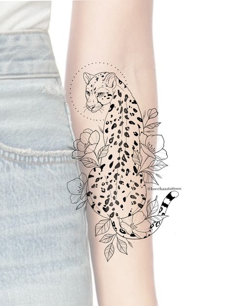 Leopard Fine Line Tattoo, Tattoo ;, Leopard Tattoo Design, Tattoo Idea For Women, Tattoo Dainty, Cheetah Tattoo, Girly Tattoo, Leopard Tattoo, Dainty Tattoo