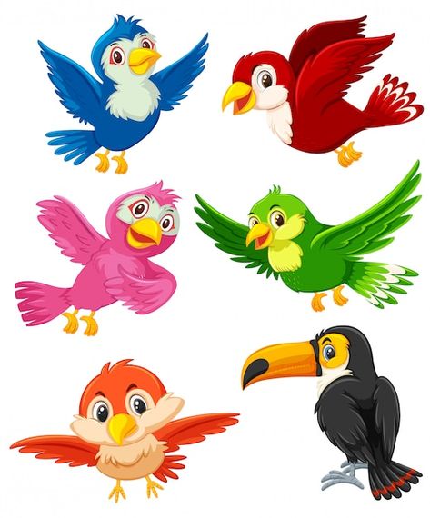 Set of bird character | Premium Vector #Freepik #vector #bird-character #bird-cartoon #animal-character #cute-animals Birds Cartoon, Bird Character, Pet Snails, Bird Clipart, Cartoon Birds, Different Birds, Kids Fabric, Cartoon Images, Animal Clipart