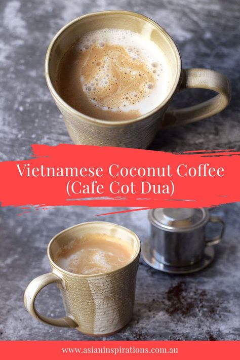 Our Vietnamese Coconut Coffee (Cafe Cot Dua) is an intense aromatic coffee, yet creamy and smooth due to the coconut milk. This is a must try! Recipe by Asian Inspirations. Vietnamese Coconut Coffee, Coconut Cream Coffee, Wine Cocktail Recipes, Asian Dessert, Coconut Coffee, Best Cocktail Recipes, Creative Cocktail, Vietnamese Cuisine, Asian Desserts