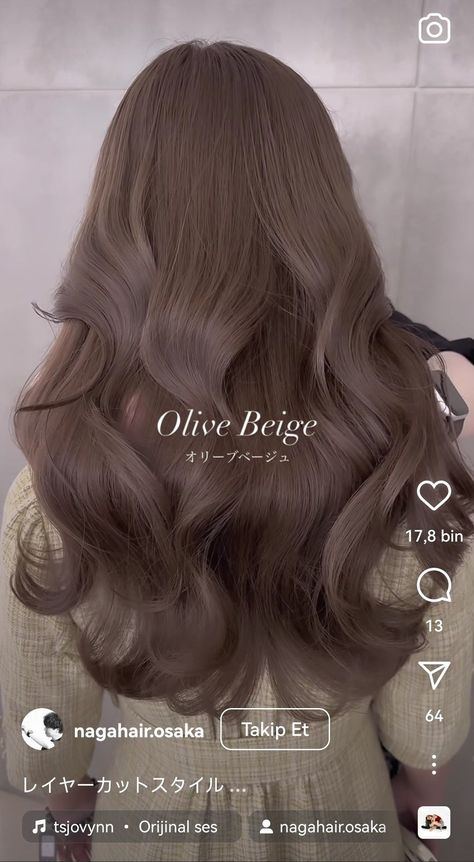 Trending Korean Hair Color, Dyed Hair Olive Skin, Popular Korean Hair Color, Mute Autumn Hair Color, Best Hair Colour For Brown Skin, Olive Beige Hair, Olive Beige Hair Color, Olive Brown Hair, Cool Toned Hair Color