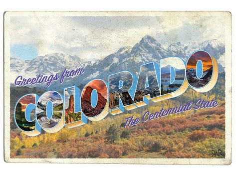 Vintage Colorado Postcard by Ryan Walsh on Dribbble Vintage Postcard Aesthetic, Postcards Aesthetic, Postcard Font, Postcard Aesthetic, Travel Signs, Colorado Postcard, Postcard Project, Colorado Aesthetic, Retro Postcard