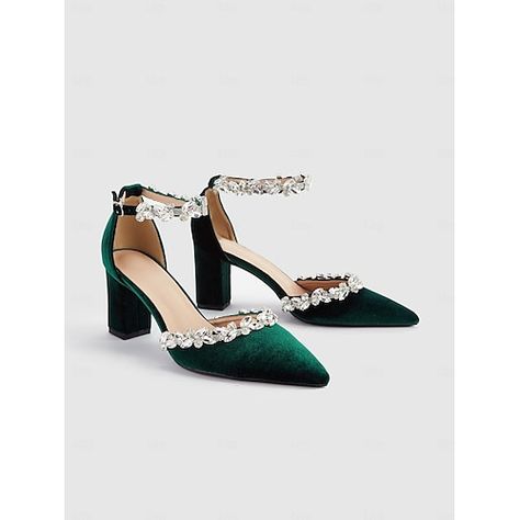 Velvet Block Heels, Block Heel Pumps, Velvet Loafers, Heels Online, Loafers Online, Block Heel Shoes, Wedding Heels, Suede Loafers, Green Suede