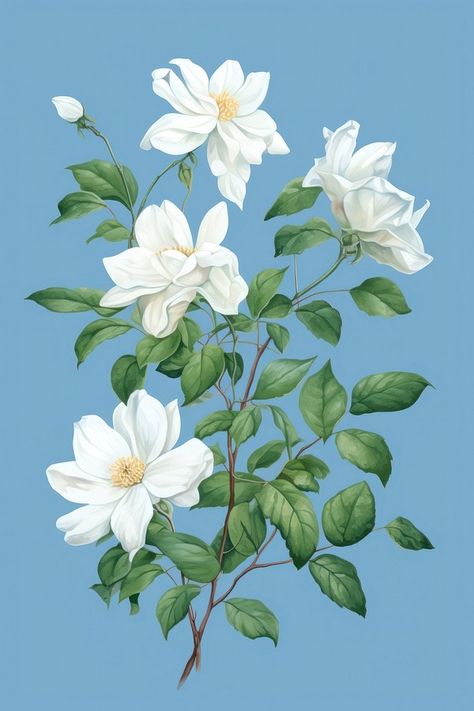 Jasmine Flower Illustration, Gardenia Jasminoides, Rose Blossom, Png Flower, Jasmine Flower, Watercolor Rose, Flower Plant, Flower Illustration, Blossom Flower