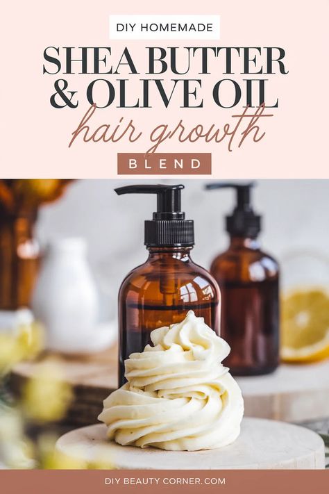 DIY Whipped Shea Butter & Olive Oil Hair Growth Mask Shea Butter Recipes For Hair Growth, Diy Hair Butter, Diy Whipped Shea Butter, Lavender Body Butter Recipe, Olive Oil Hair Growth, Shea Butter Diy, Hair Growth Naturally, Hair Oil For Hair Growth, Homemade Hair Oil