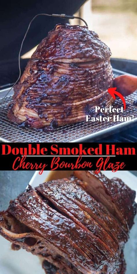 Smoked Easter Ham, Bourbon Ham Glaze, Smoked Ham Glaze, Cherry Glazed Ham, Bbq Ham, Double Smoked Ham, Cook A Ham, Smoked Ham Recipe, Cherry Bourbon