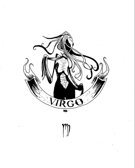 Gothic Virgo Tattoo, Virgo Zodiac Drawing, Virgo Drawing Sketch, Virgo Line Art, Virgo Drawing, Your Body Is Your Home, Line Art Tattoo Design, Art Tattoo Design, Art Deco Tattoo