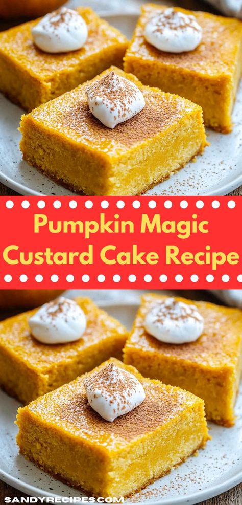 Craving a new dessert recipe? This Pumpkin Magic Custard Cake combines rich pumpkin recipes with creamy custard, perfect for lunch ideas, dinner recipes, or special dessert ideas. Pumpkin Magic Custard Cake, Pumpkin Custard Cake, Magic Pumpkin Cake, Magic Custard Cake Recipe, Pumpkin Custard Recipe, Pumpkin Custard Pie, Custard Dessert Recipes, Pumpkin Magic Cake, Pumpkin Magic