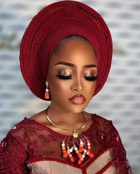 Nigerian Wedding Makeup, Nigerian Makeup, Nigerian Gele, African Bridal Dress, African Weddings, African Traditional Wedding Dress, Nigerian Bride, African Traditional Wedding, Glowing Makeup