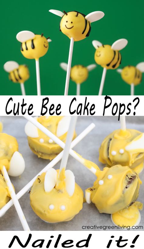 How to Fail at Making Cake Pops {or Bee-Pops vs. the Zom-Bees} ~ Creative Green Living Vegan Cake Pops, Bee Hive Cake, Bee Cake Pops, Bee Cake, Angry Birds Cake, Bee Cakes, Baby Shower Cake Pops, Cake Pops How To Make, Bumble Bee Baby Shower