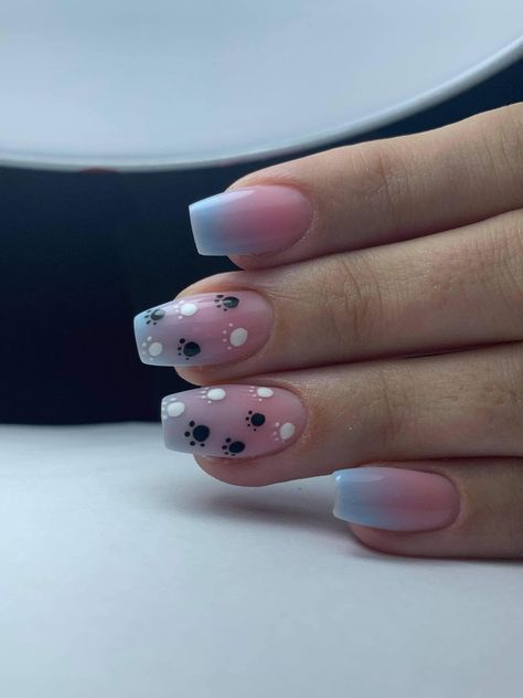 Nail Ideas Animals, Nails Puppy Design, Acrylic Nails Dog Paws, Puppy Dog Nails, Animal Nail Designs Disney, Cute Dog Nail Designs, Nails Dog Art, Cute Dog Nail Art, Puppy Paw Nails