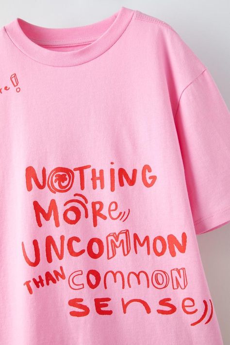 T-SHIRT WITH SLOGAN - Pink | ZARA United Kingdom Text Label, Summer 25, Text T Shirt, Trendy Shirt Designs, Zara T Shirt, Crochet Coat, Easter Shirt, Valentines Shirt, Kids Prints