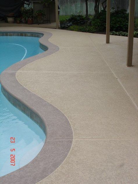 Painted Pool Deck, Kool Deck, Pool Deck Ideas Inground, Pool Concrete, Pool Decking Concrete, Pool Makeover, Pool Paving, Pool Resurfacing, Pool Decking