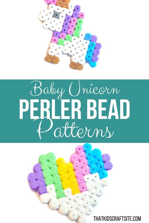 Baby Unicorn Perler Bead Patterns - That Kids' Craft Site Perler Unicorn, Unicorn Perler Bead Pattern, Melt Beads Patterns, Beads Patterns, Baby Unicorn, Melting Beads, Bead Ideas, Fuse Beads, Themed Jewelry