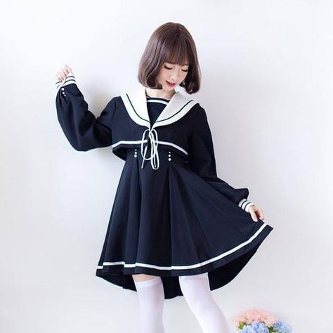 Japanese Harajuku Warm Winter Sailor Uniform Dress+Top SD01624 Sailor Uniform Reference, Cute Japanese Uniforms, Japanese Clothes Style, Japanese Sailor Uniform, Sailor School Uniform, Japanese Dresses, Cute Japanese Fashion, Winter Uniform, Sailor Outfit