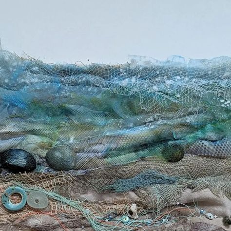 Alison Whateley -Textile & mixed media artist on Instagram: "A little square abstract coastal artwork just finished and available soon. . . . #abstractart #coastalart #modernart #textileandmixedmedia #contemporatyart #artforinteriors #coastalhomedecor #artistic_share #alison_whateley_design" Coastal Textiles, Alison Whateley, Memory Items, Textiles Inspiration, Mixed Media Textile Art, Mixed Media Textiles, Coastal Artwork, Textile Art Embroidery, Textiles Artwork