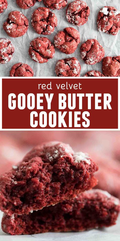 Redvelvet Cookies, Ooey Gooey Butter Cookies, Red Velvet Cake Mix Cookies, Red Velvet Cookie Recipe, Amazing Cookie Recipes, Taste And Tell, Recipes Using Cake Mix, Gooey Butter Cookies, Red Velvet Recipes