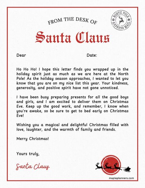 Free Printable Letter from Santa Father Christmas Letter Template, Santa Letter Response, Free Santa Cam Letter, Santa Response Letter Template, Christmas Letters From Santa, Santa Letter Printable Template, Santa Letter Head Free Printable, Santa Response Letter, Santa Reply Letter Template