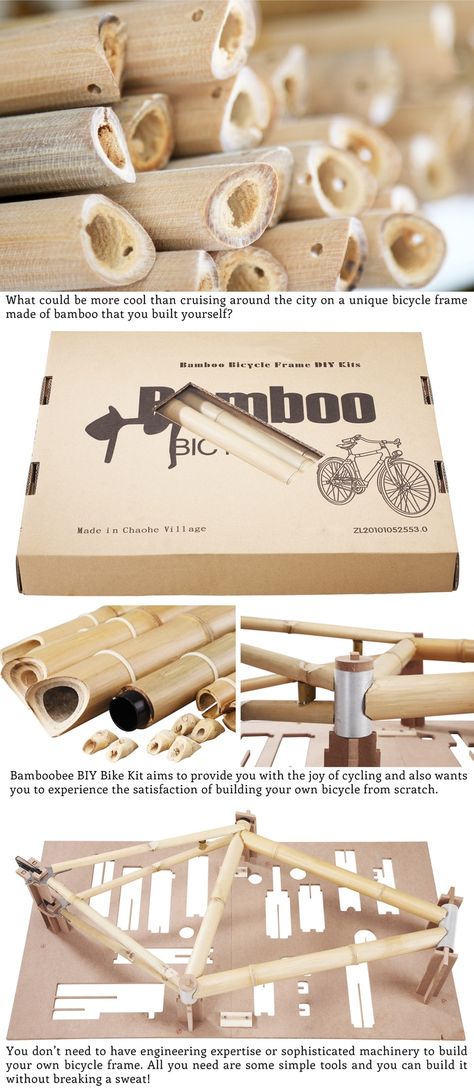 Put together your own bicycle frame and enjoy the smoothest ride of your life! Bamboo Bicycle, Wooden Bicycle, Wood Bike, Wooden Bike, Velo Vintage, Bike Kit, What Is, Urban Bike, I Want To Ride My Bicycle