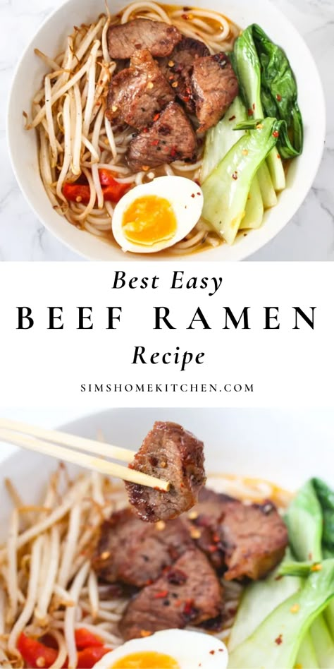 Ramen With Bean Sprouts, Homemade Ramen Beef, Beef Ramen Soup Recipes Easy, Beef Ramen Recipes Authentic, Homemade Beef Ramen Soup, Beef Ramen Soup Recipes, Ramen Bowl Recipe Beef, Easy Beef Ramen Recipes, Ramen Recipes Beef