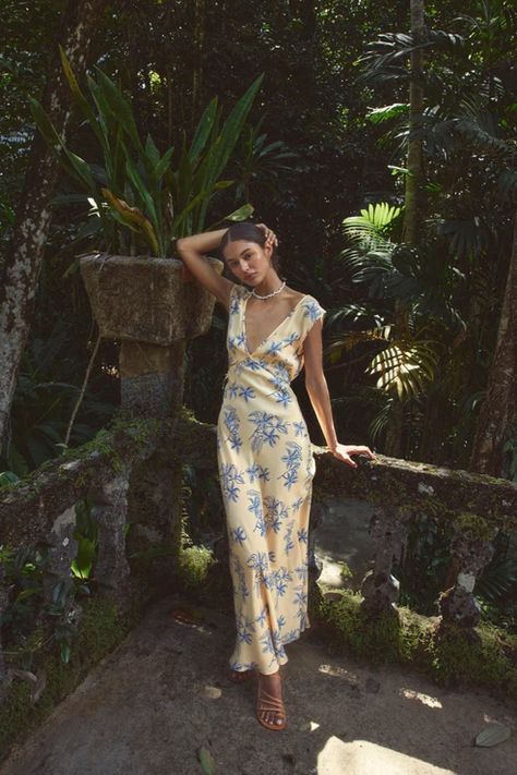 Sunlit Isle Bias Cut Maxi Dress Iris – VRG GRL Dressy Casual Dresses Wedding, Casual Boating Outfit, Tropical Wedding Guest Outfit, Church Wedding Outfit Guest, 2024 Wedding Guest Trends, Summer Cocktail Outfit, Dressy Casual Wedding Attire, Tropical Outfits For Women, Wedding Guest Short Dress