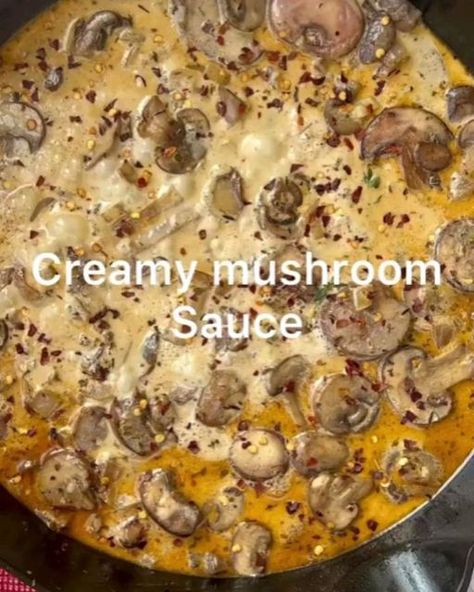 Meal Preparation on Instagram: "Creamy Mushroom Sauce by @flavorsnlife Full recipe below ⬇️ 

ingredients

1 small onion diced
5 garlic chopped
Salt and pepper to taste
1 tsp thyme
1 tsp parsley
1 tsp oregano
1/2 tsp paprika
2 tablespoons butter
1/2 cup white wine
1/2 cup heavy cream
1/4 cup Parmesan ( for thicker sauce)
3 fresh thyme sprig

1. In a medium pan, sauté onion. 
2. Add mushrooms, garlic, salt, pepper and all the seasoning and cook until fragrant. 
3. Add the wine and let it simmer for few minutes or until all the wine is evaporated.
4. Lower the heat and stir in the cream and let it simmer for few minutes. 
5. To thicken the sauce, add parmesan. 
6. This sauce is best with steak, chicken, pasta or rice
7. Enjoy!" Mushroom Cream Sauce Pasta, Thyme Sprig, Mushrooms Recipes, Full Recipes, Pot Dinners, Creamy Mushroom Sauce, Creamy Mushrooms, Steak Sauce, Mushroom Sauce