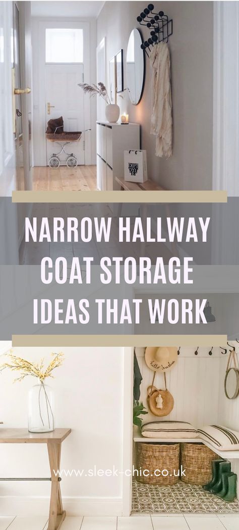 narrow hallway coat storage ideas that work Narrow Hall Storage Ideas, Clever Hallway Storage, Storage Ideas For Hallway, Hallway Coat Storage Small Spaces, Narrow Entryway Coat Hooks, Storage For Narrow Hallway, Long Narrow Hallway Paint Ideas, Small Entryway Coat And Shoe Storage, Coat Rack For Small Spaces