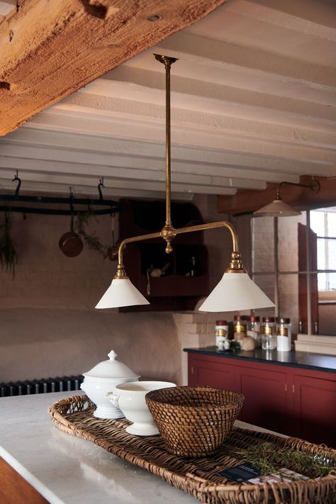 Our Heirloom Gaselier Light hanging proudly over our Dairy Table in the Cotes Mill Heirloom Kitchen. #deVOLKitchens #KitchenLighting #IslandLighting Gaselier Light, Dairy Table, Heirloom Kitchen, Devol Kitchens, Antique Fairs, Kitchen Dining Living, Light Hanging, Dream Kitchens, Kitchen Utilities