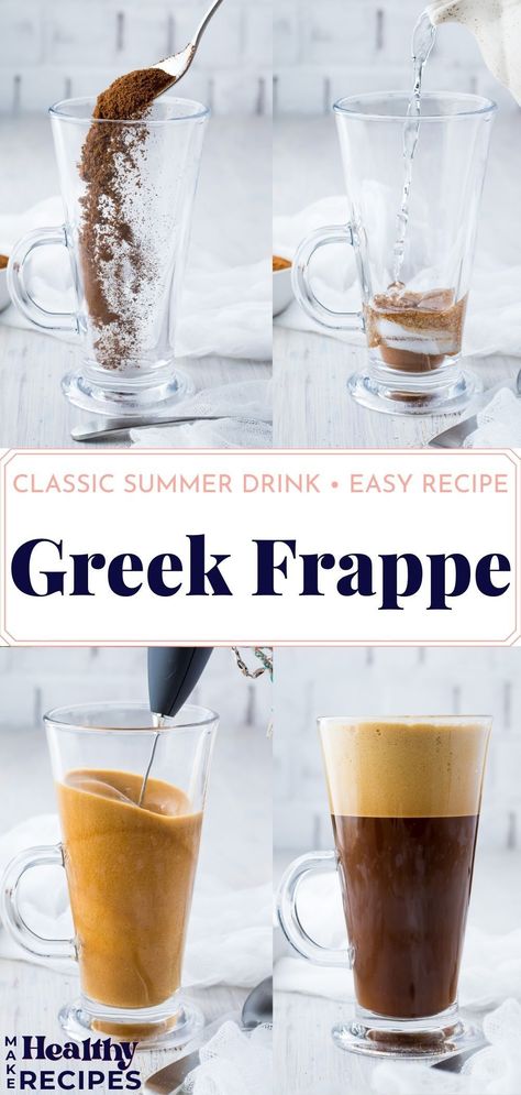 Looking for a refreshing drink to cool down on hot summer days? This authentic Greek frappe recipe has got you covered! Made in just 2 minutes, it's quick and easy to prepare. Easy Morning Drinks To Make, Greek Coffee Recipe, Greek Frappe Recipe, Frappe Recipe Homemade, Summer Drink Recipes Nonalcoholic, Greek Deserts, Frappe Coffee, Orange Julius Recipe, Greek Party