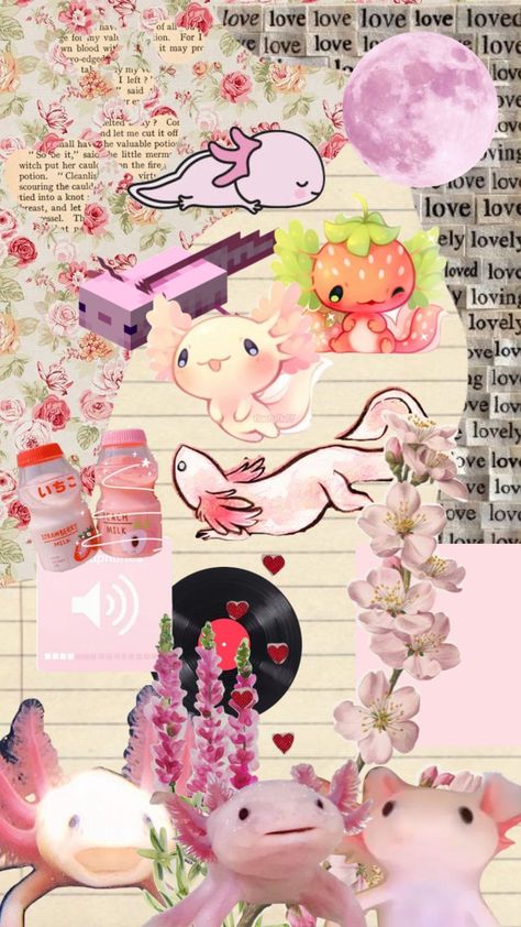 #pink #axolotl #aesthetic Axolotl Wallpaper Aesthetic, Axolotl Aesthetic, Axolotl Wallpaper, Pink Axolotl, Aesthetic Shuffles, Broken Screen Wallpaper, Screen Wallpaper, Cute Little Animals, Goldfish