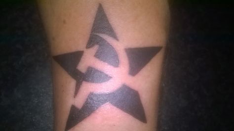 My Hammer and sickle tattoo Hammer And Sickle Tattoo, Sickle Tattoo, Hammer And Sickle, Tattoos With Meaning, Picture Tattoos, Cool Tattoos, Tatting, Tattoo Quotes, Body Art