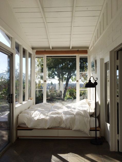 Sunroom With Bed, Bedroom In Sunroom, Sunroom To Bedroom Conversion, Sunroom Into Bedroom, Sunroom Bed, Sunroom Daybed, Sunroom Bedroom Ideas, Room Claims, Sunroom Bedroom