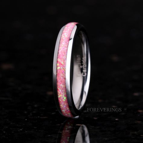 Saphire Wedding Ring, Pink Wedding Band, Men Ring Silver, Pink Opal Ring, Ring Boy, Shiny Rings, Wedding Band Women, Cute Engagement Rings, Tungsten Wedding Band