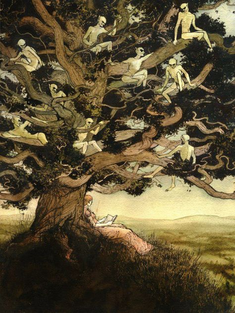 impfaust:“ We’re never alone…Artwork: “Goblin Tree” by Serena Malyon.” Old Art Painting, Painting Scary, Scary Trees, The Goblin, Old Trees, Pre Raphaelite, Spooky Scary, Mystical Creatures, Old Art