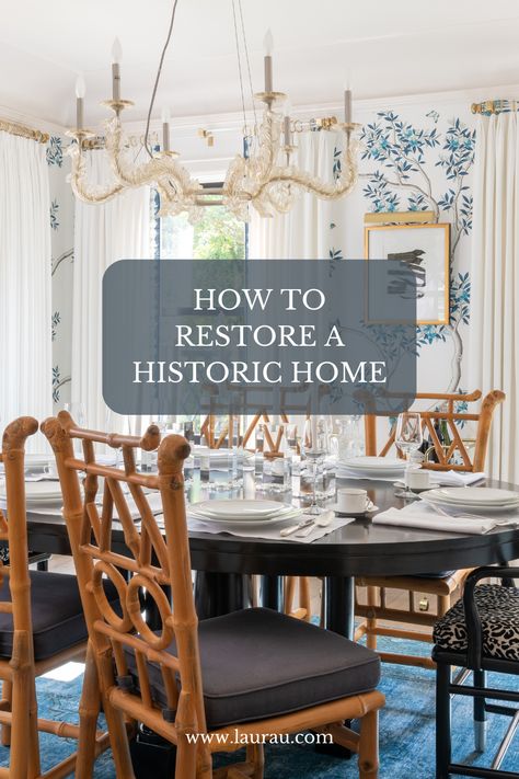 Restoring a historic home is much like renovating any other house. Many historic home restoration steps one must undertake are quite similar. In both, one must determine project scope, meet with an architect, consult a structural engineer, apply for permits and repair damage. Head over to our blog to learn all about what it takes to restore a historic home without too many headaches. Historic Dining Room Ideas, Historical House Interior, 1800s Home Interior, Old House Restoration, Modernize Old Home, 1900 Home Renovation, Historical Homes Interior, Historic Home Remodel, Historical Home Renovation